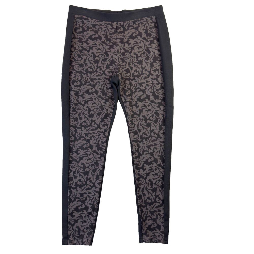 Chico's Leggings Womens 1 Medium Black Regal Ponte Damask Stretch Casual Paisley